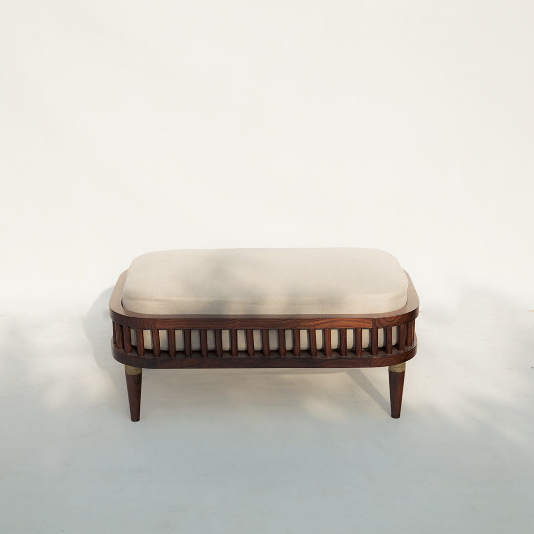 Sturdy ottoman crafted from solid Sheesham wood, offering both durability and timeless elegance to any space.