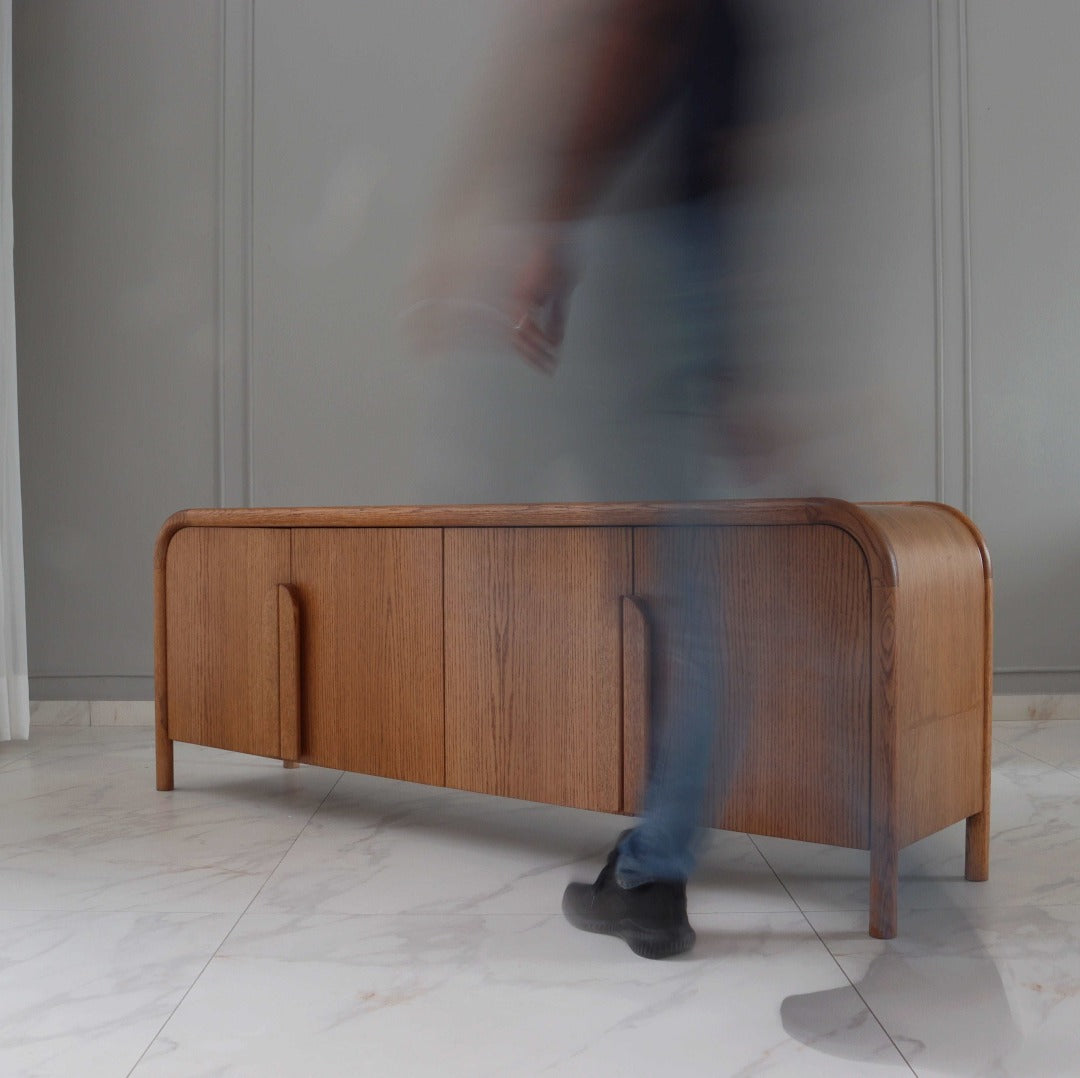 Curved Oak Console: A sleek and elegant addition to any space, blending contemporary design with the warmth of oak.