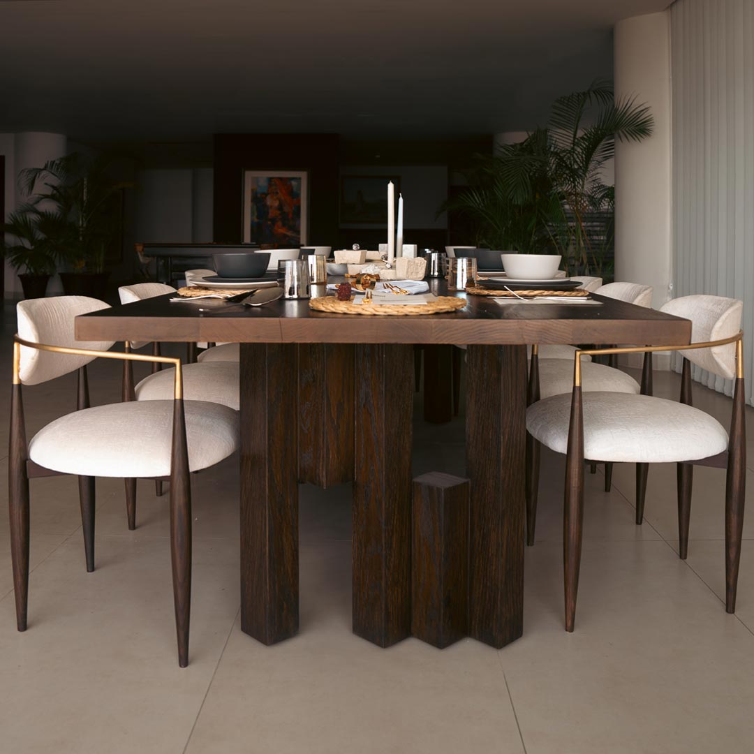 A sleek and modern design reminiscent of the Tetris game, providing ample space for everyone while adding a playful yet stylish element to your dining area.