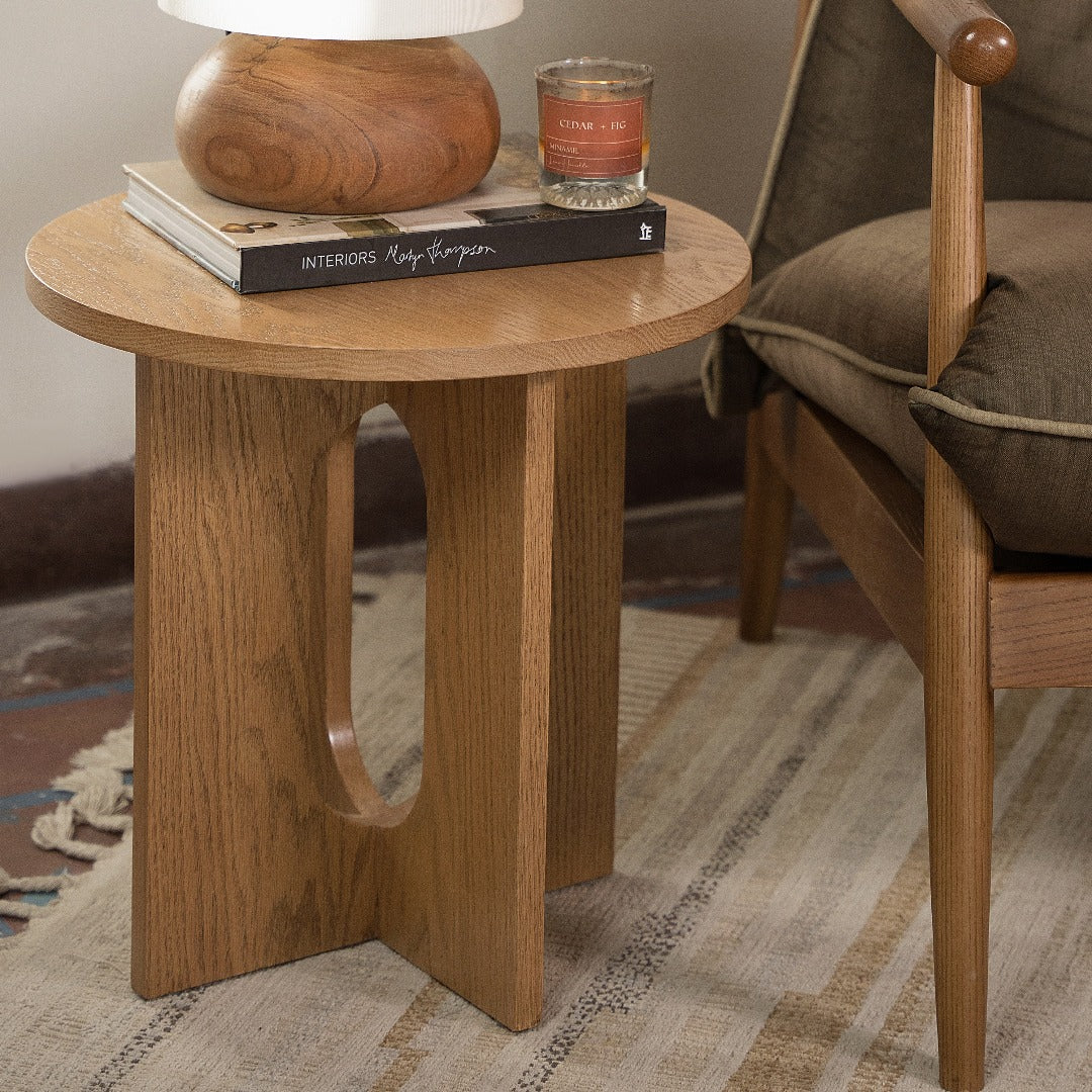 Tablet Table: Crafted with precision from solid red oak wood joinery, combining durability with timeless appeal