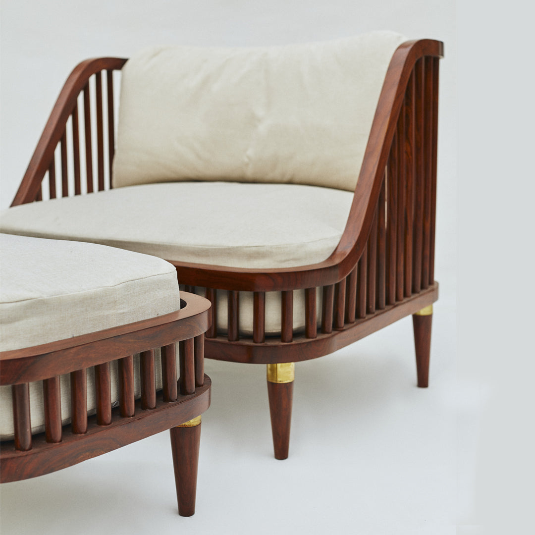 Elegant Harp chair crafted from solid Sheesham wood, featuring removable and washable cushion covers for easy maintenance and lasting comfort.