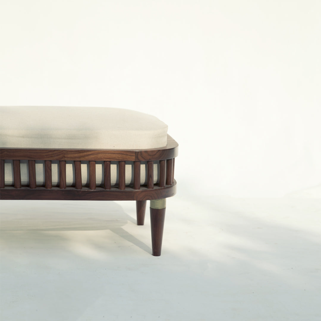 Sturdy ottoman crafted from solid Sheesham wood, offering both durability and timeless elegance to any space.