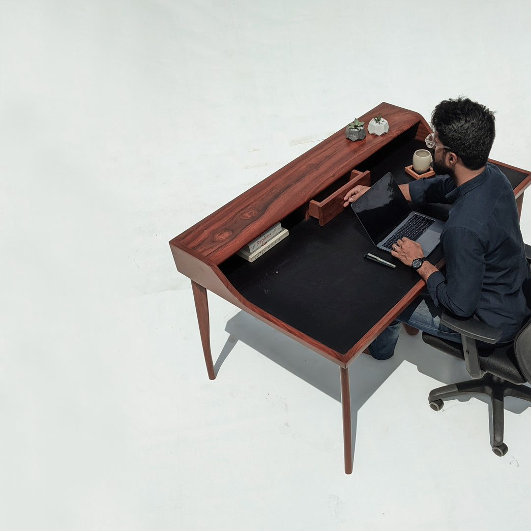 Spacious desk with ample tabletop workspace and two convenient storage drawers.